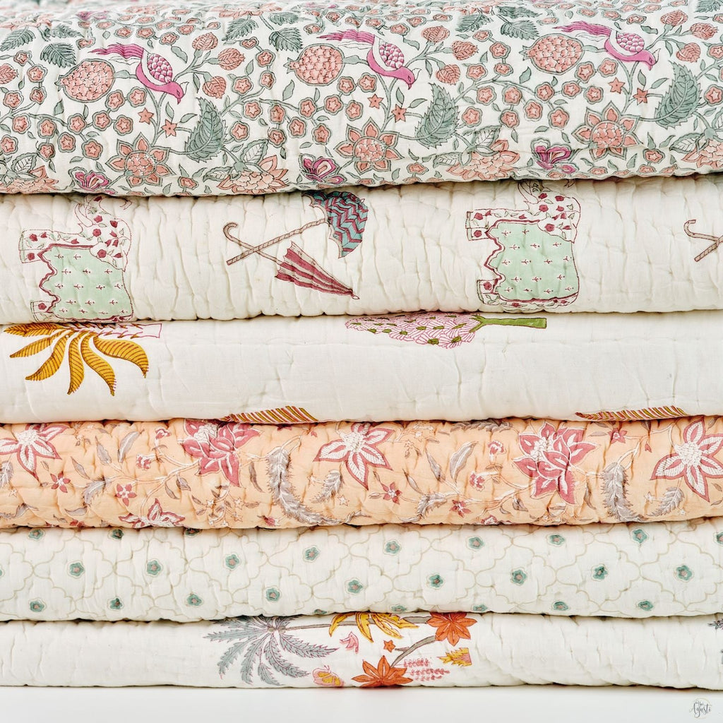 Agasti offers handblock printed quilts. All our quilts are handmade using high-quality ingredients. Everything is made in small batches with dedication and care.