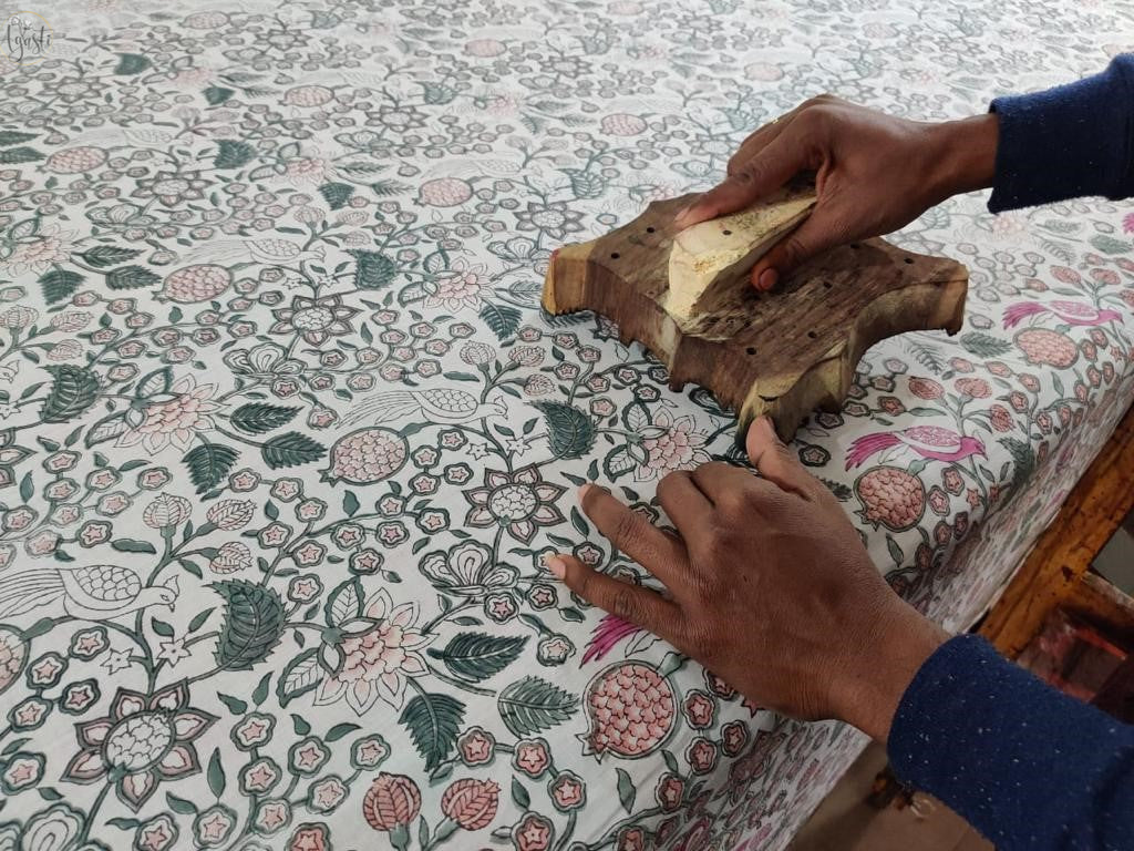 At Agasti all our quilts are handblock printed. Hand block printing is a technique in which wooden blocks are used to print patterns on textiles like cotton, linen, silk, etc.Aesthetically pleasing designs can be achieved using this technique.
