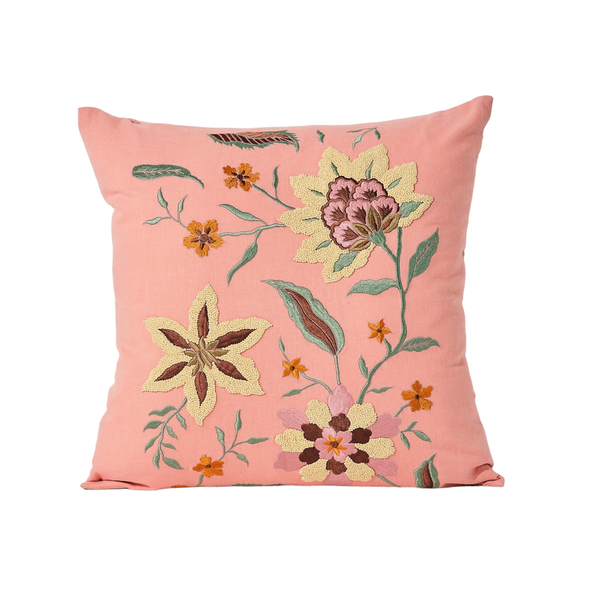 embroidered cushion cover flowers pink