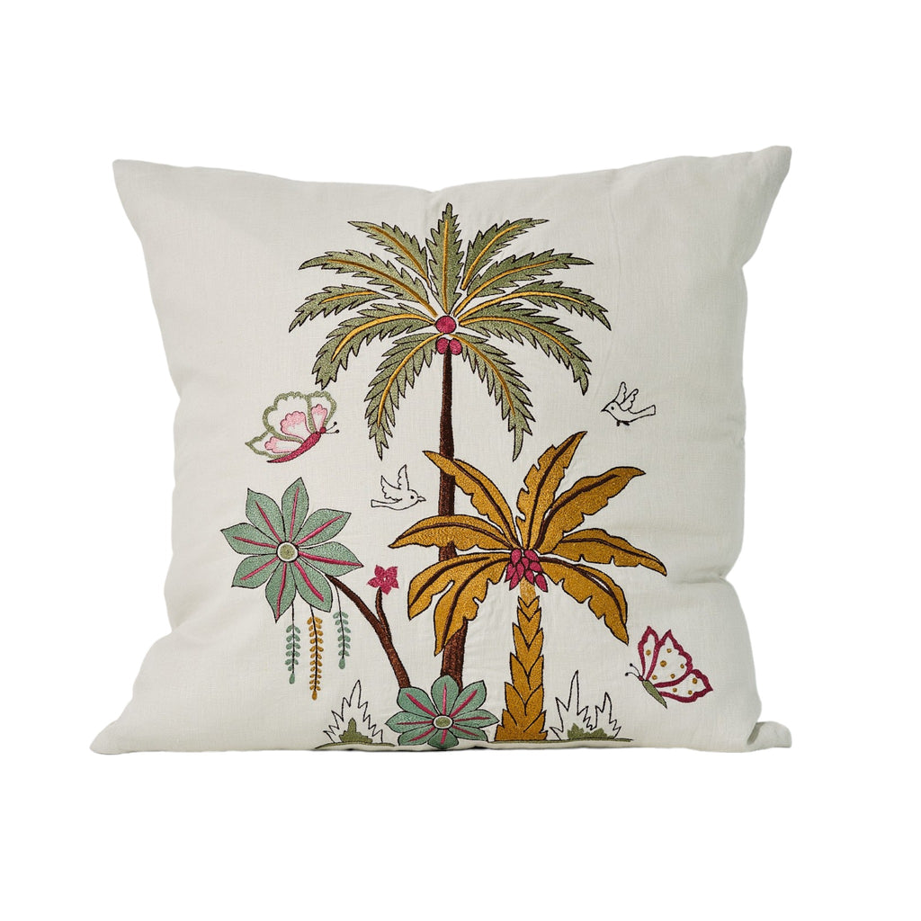 palm tree embroidered cushion cover