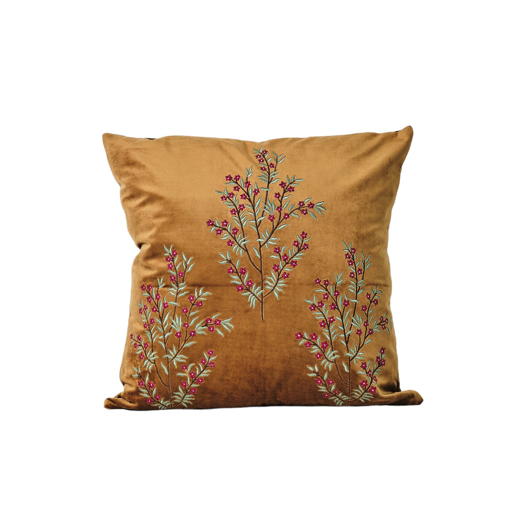 Rusty velvet cushion cover with flowers