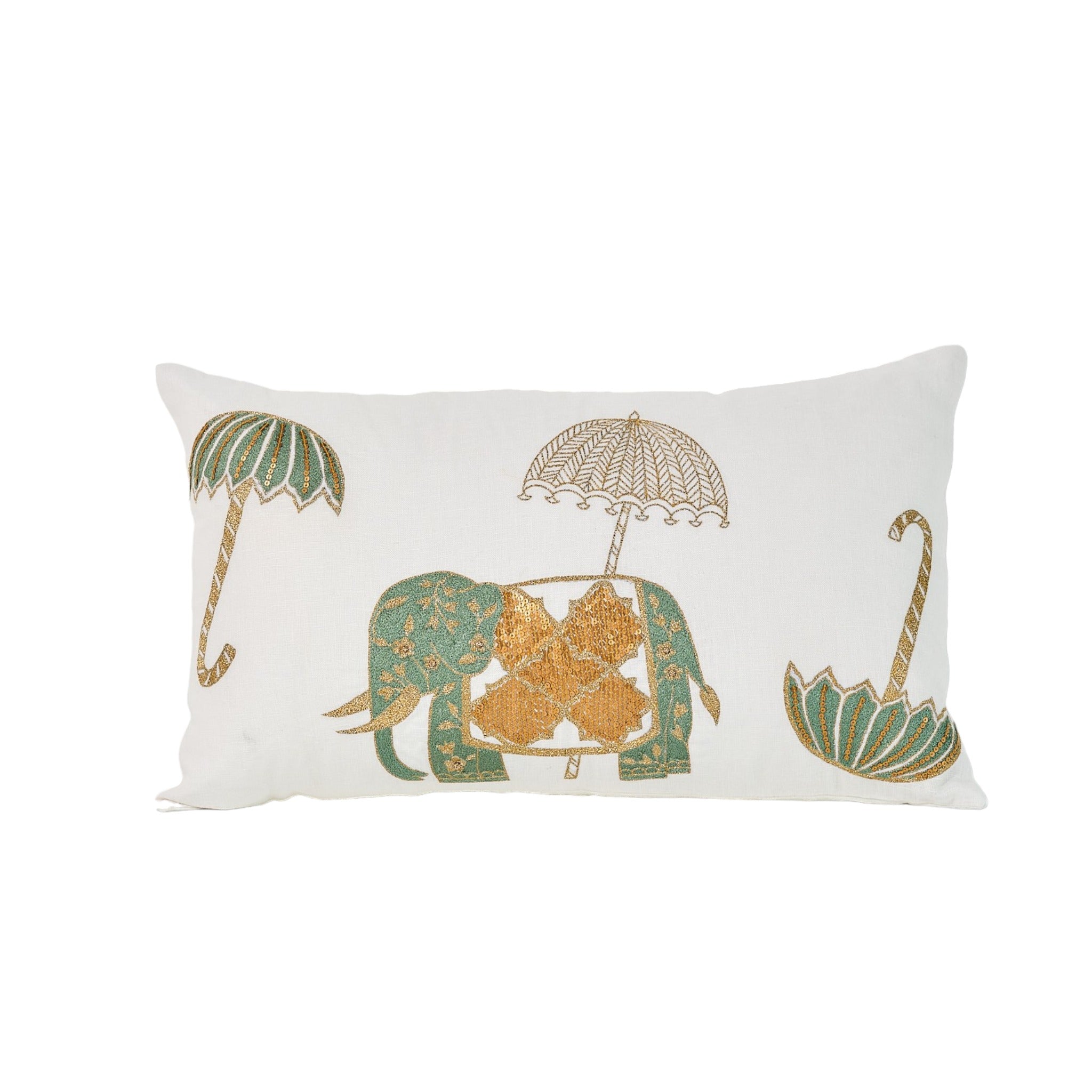 elephant and umbrella embroidered cushion cover 50x30cm